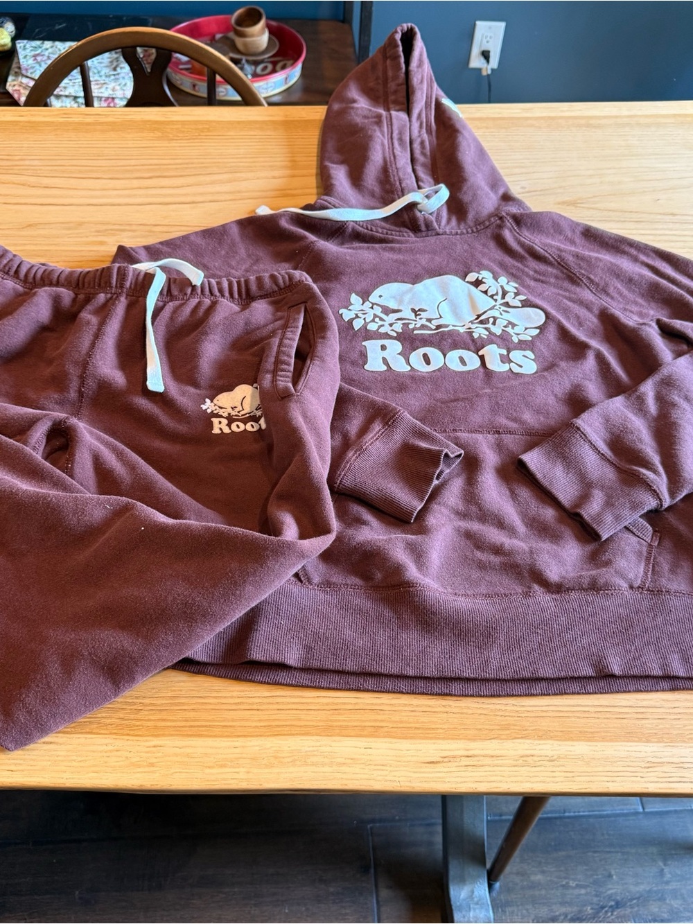 Roots Maroon Hoodie and Sweatpants Set with White Logo